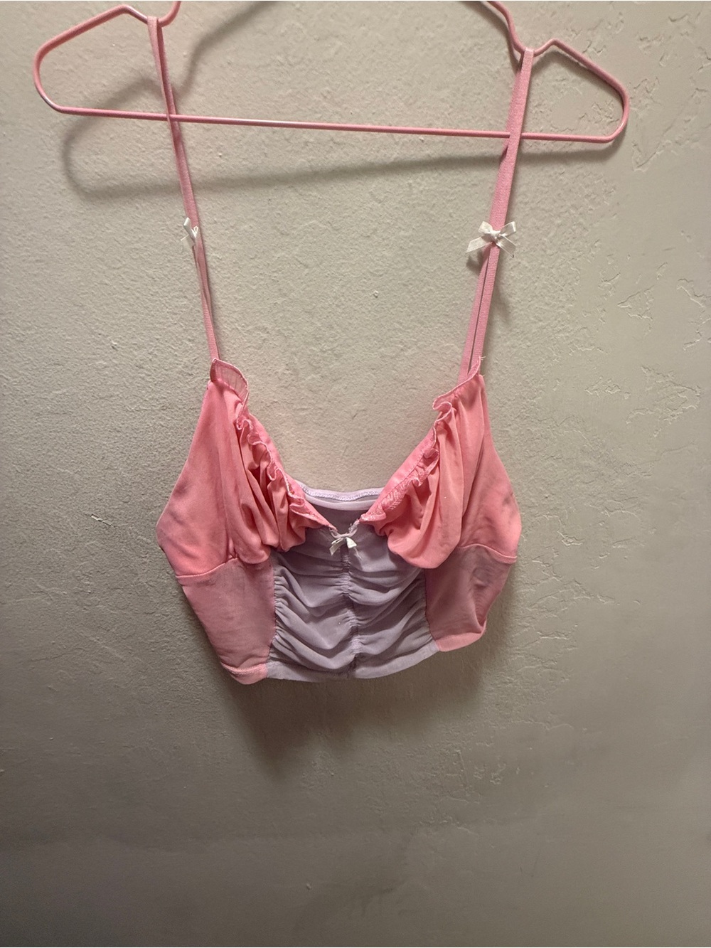 ROMWE Pink & Lilac Ruffle Crop Bralette